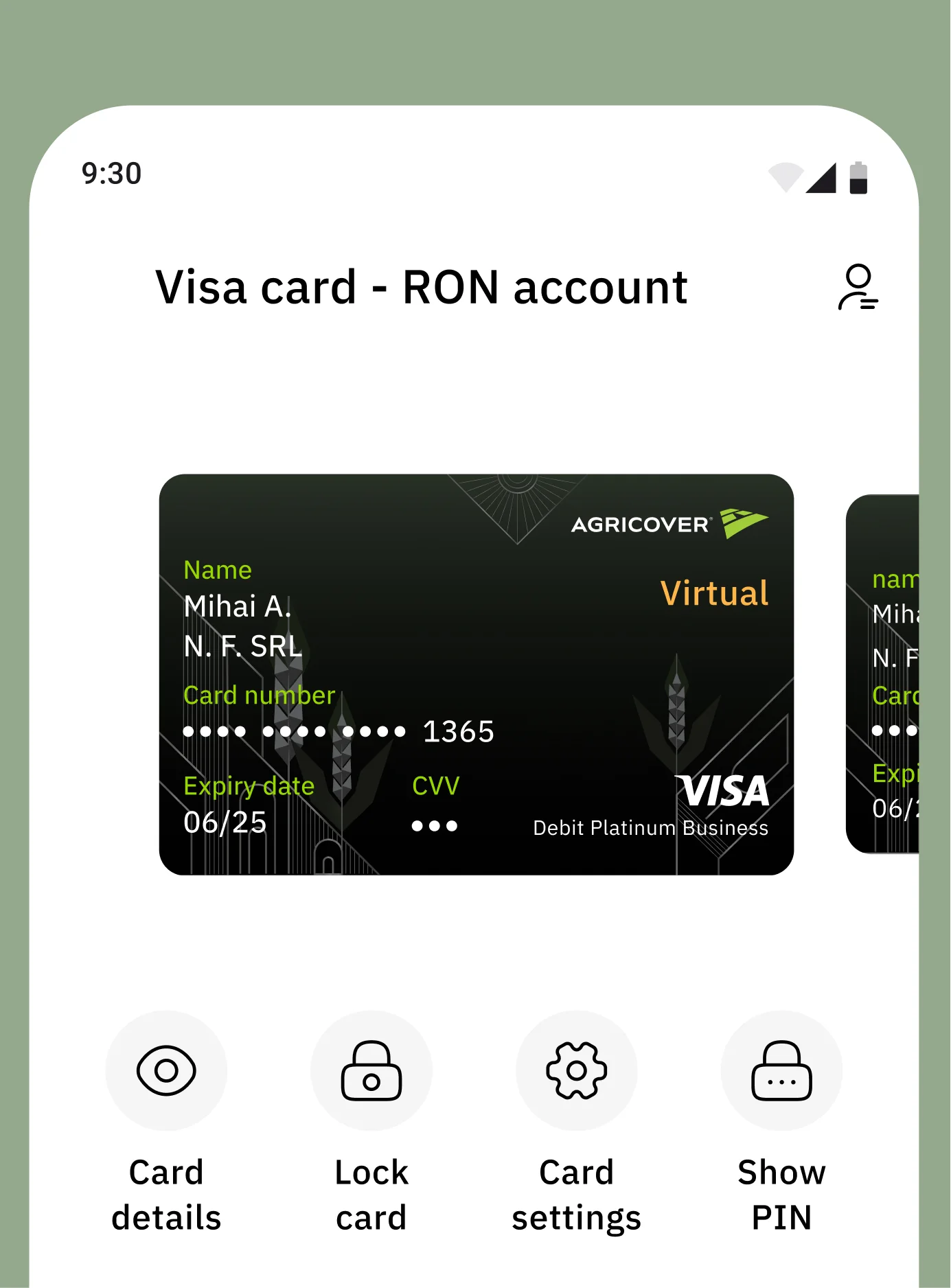 Cards and actions in Agricover Pay