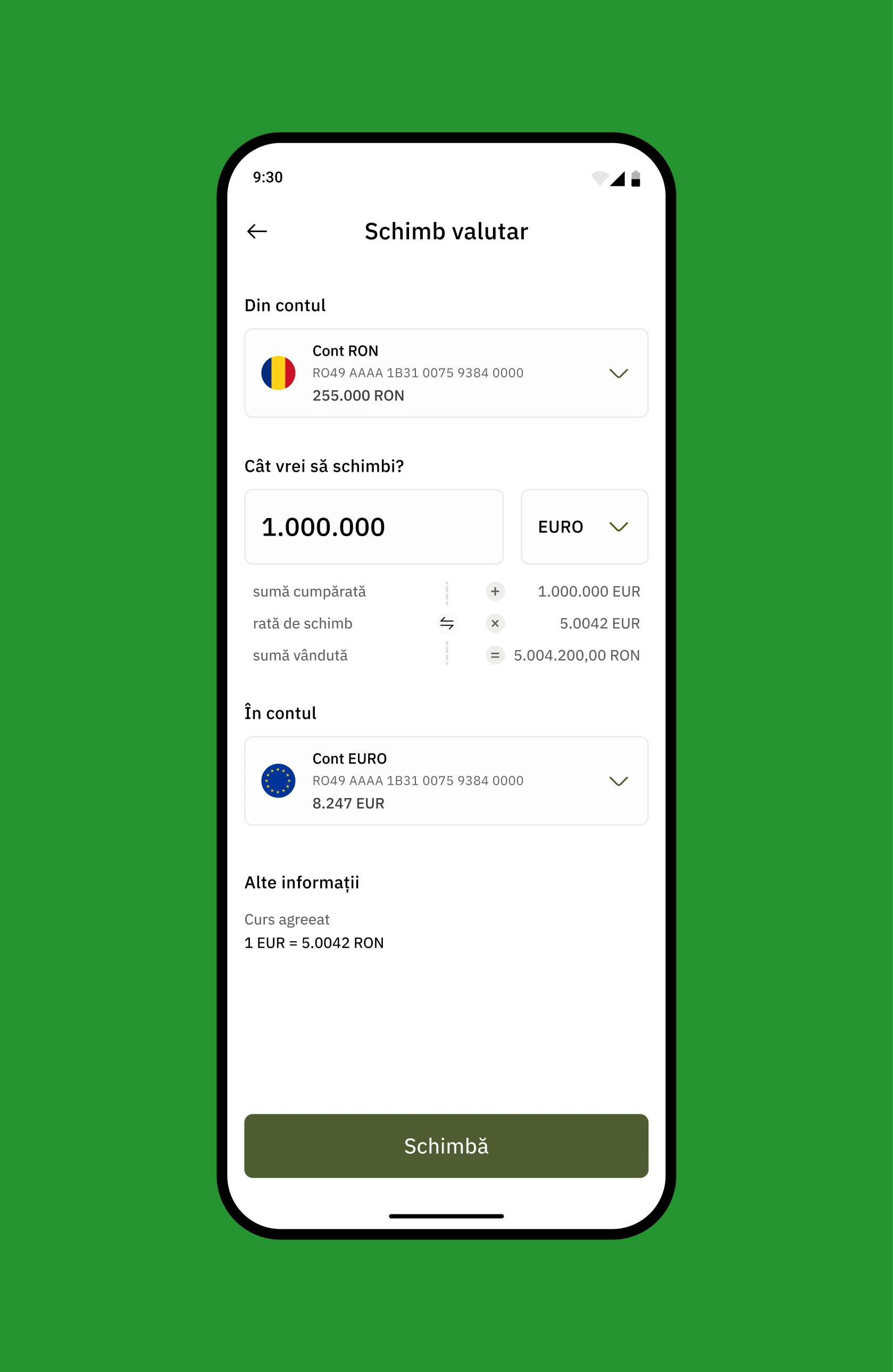 Schimb valutar în Agricover Pay