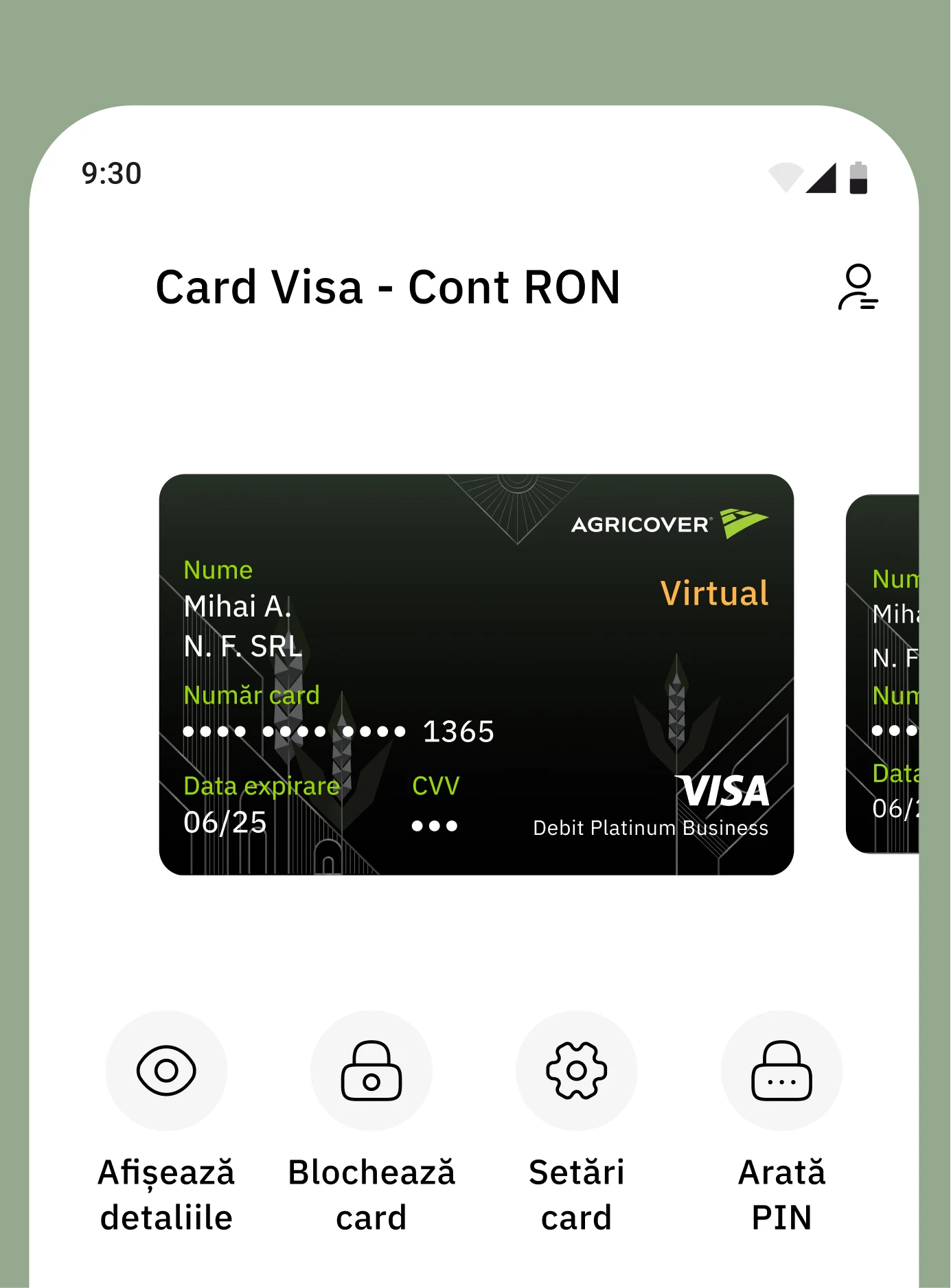 Carduri și acțiuni în Agricover Pay