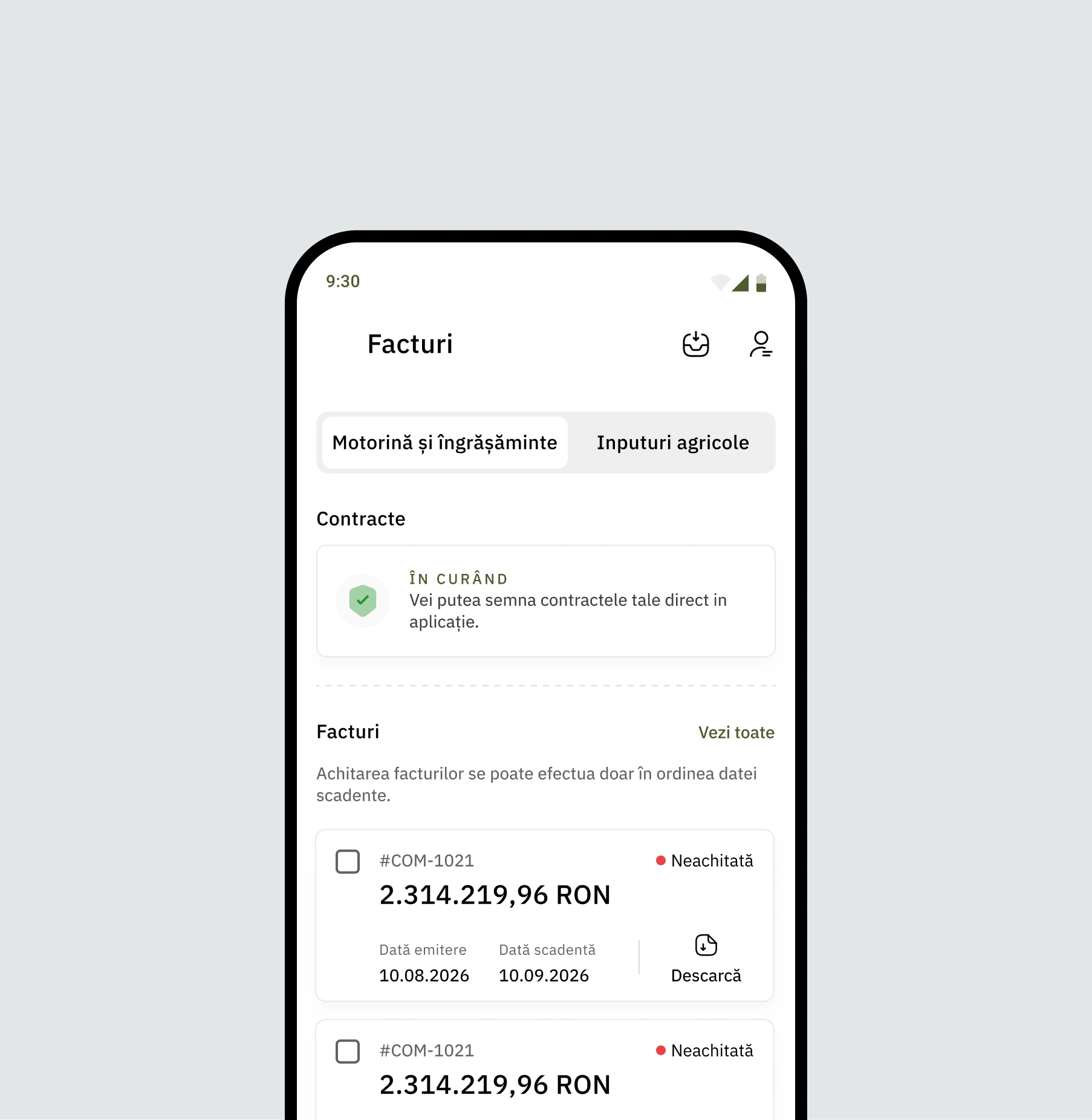 Facturi în Agricover Pay